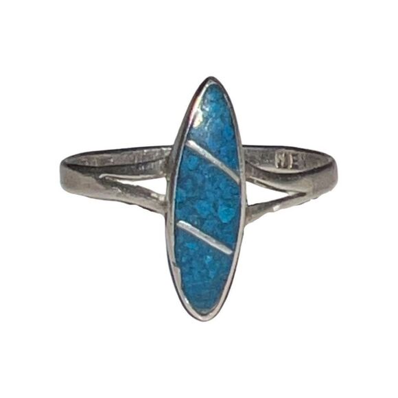 Jewelry - Sterling Silver 925 Ring Mexico Southwest Marquise Crushed Turquoise Jewelry
